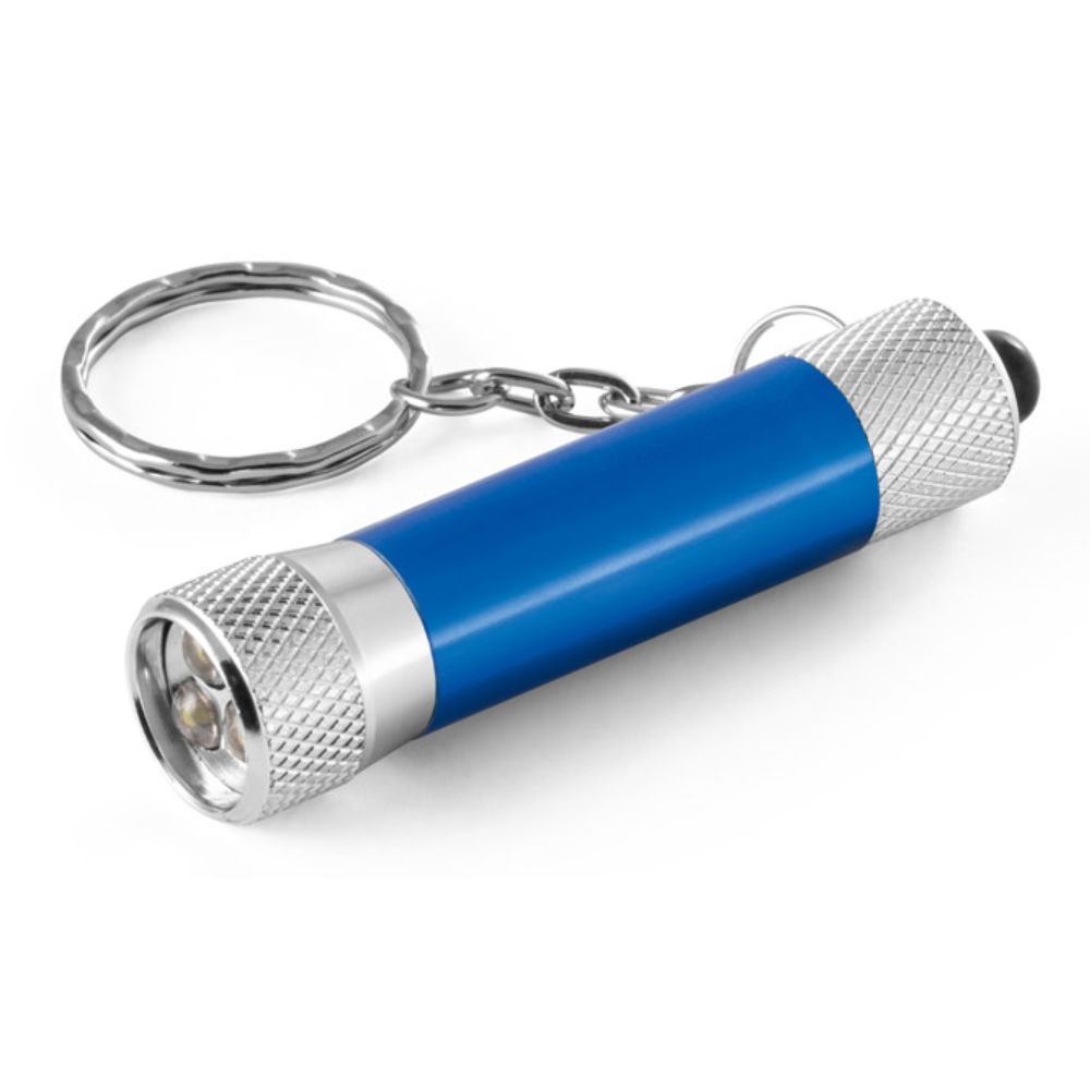 Chaveiro Lanterna Azul em Alumínio para Brindes Personalizados