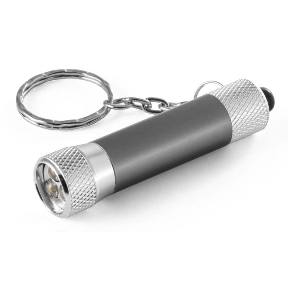Chaveiro Lanterna Cinza em Alumínio para Brindes Personalizados