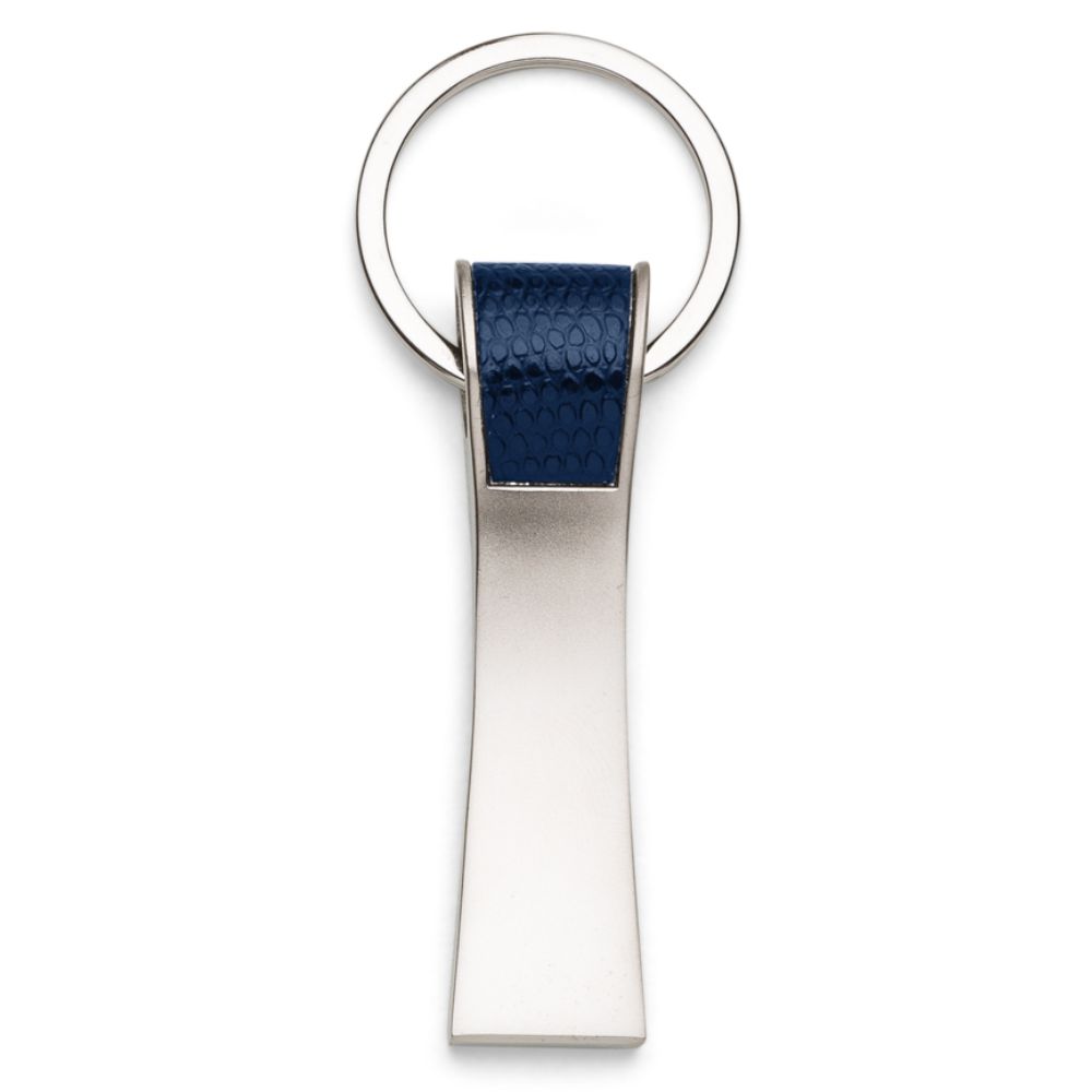 Chaveiro Metal com Couro Azul para Brindes Personalizados