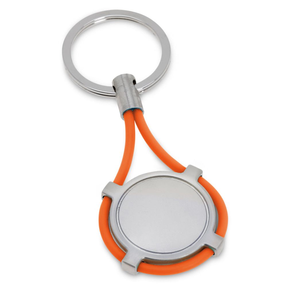 Chaveiro Redondo em Metal e Silicone Laranja para Brindes Personalizados