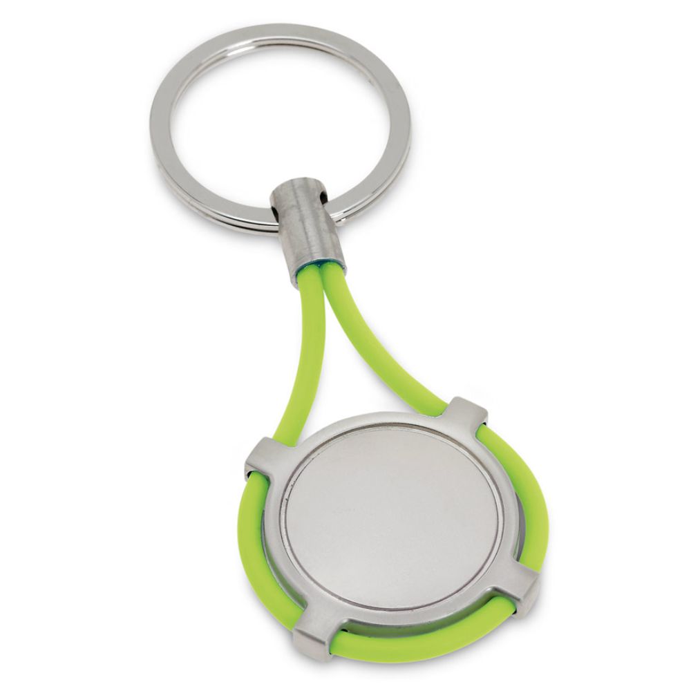 Chaveiro Redondo em Metal e Silicone Verde para Brindes Personalizados