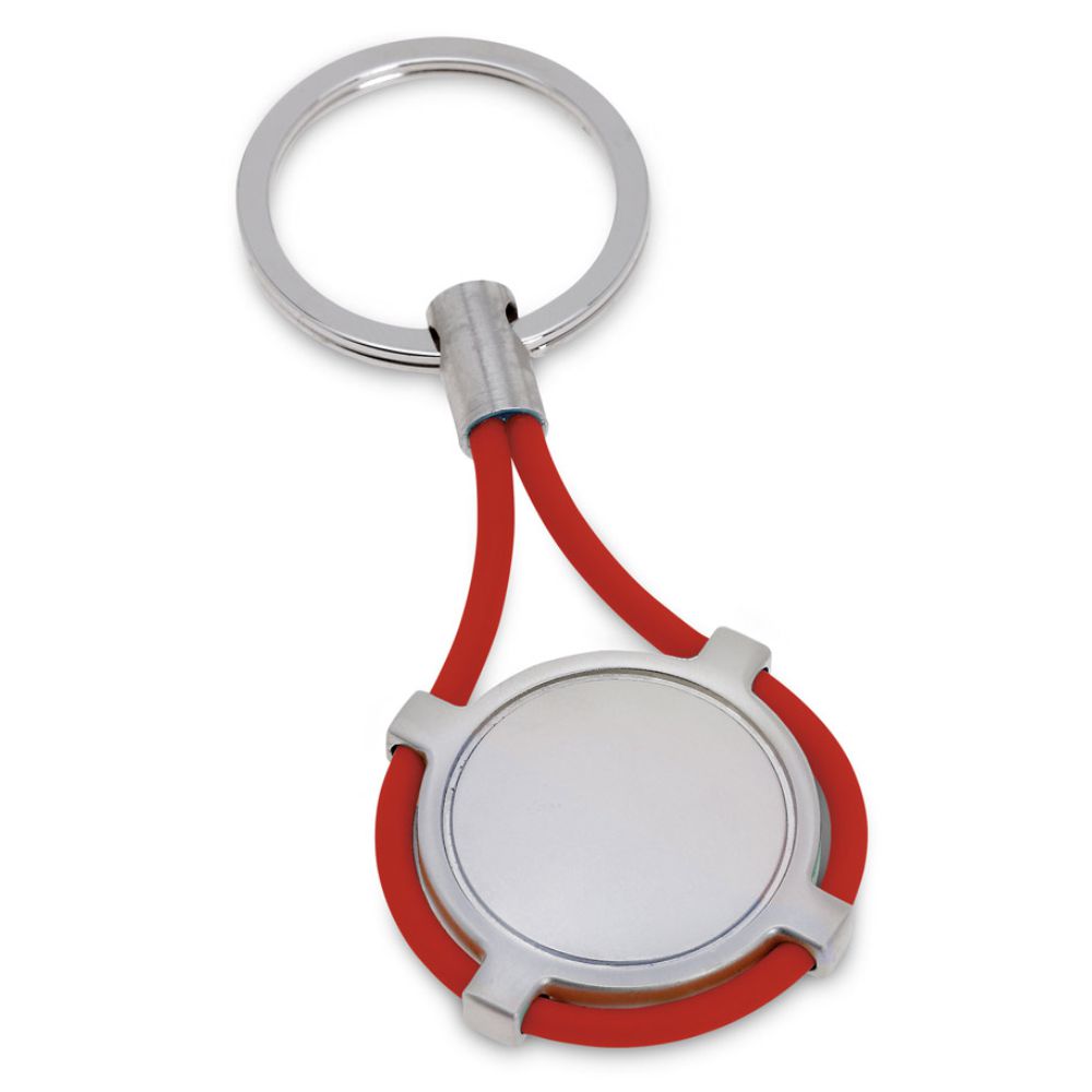 Chaveiro Redondo em Metal e Silicone Vermelho para Brindes Personalizados