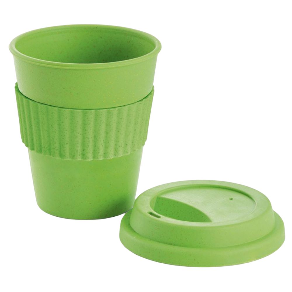 Copo 380 ml Verde de Bambu e Plástico com Tira de Silicone para Brindes Personalizados