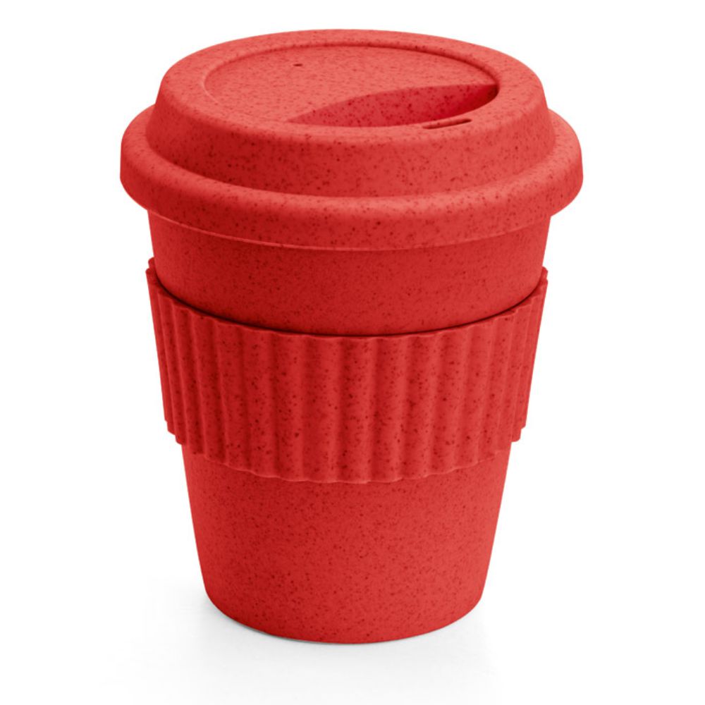 Copo 380 ml Vermelho de Bambu e Plástico com Tira de Silicone para Brindes Personalizados