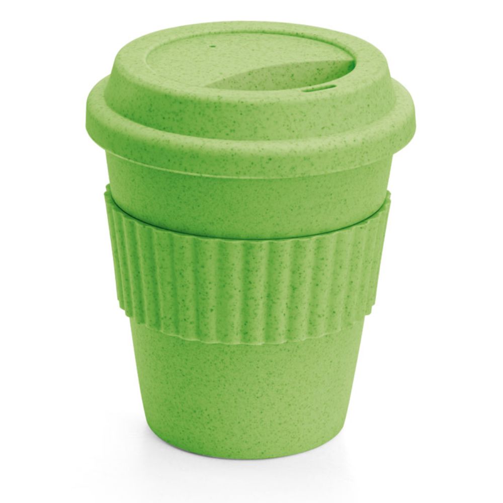 Copo 380 ml Verde de Bambu e Plástico com Tira de Silicone para Brindes Personalizados