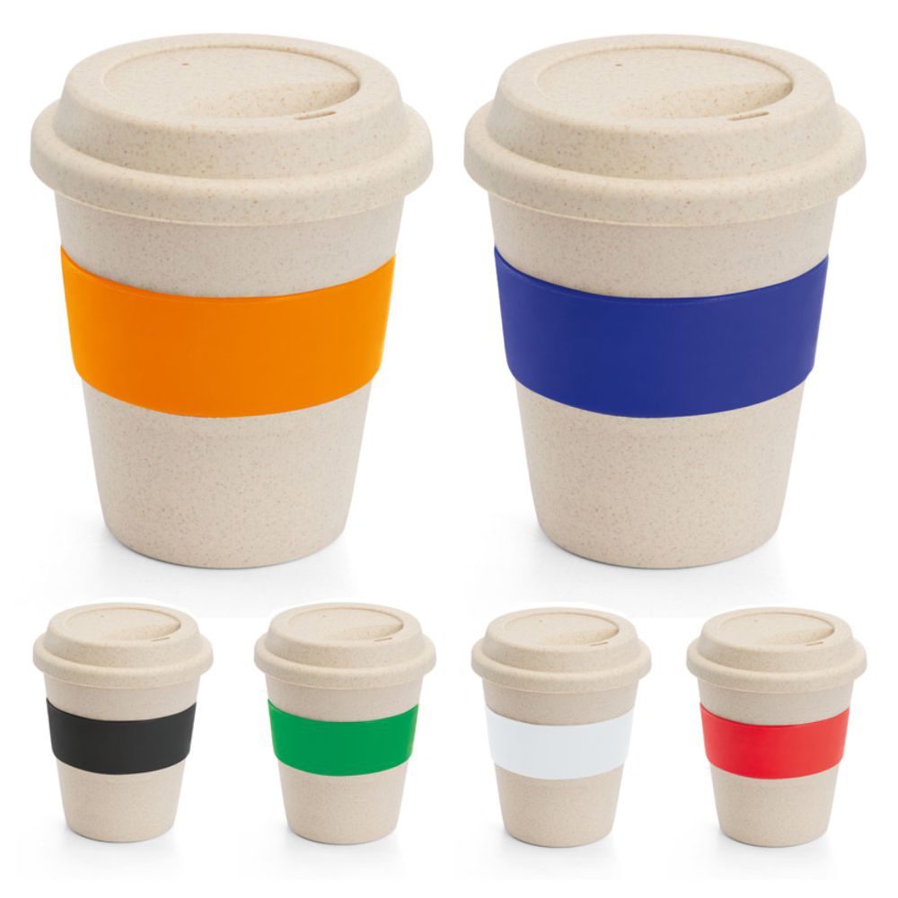 Copo 380 ml de Bambu e Plástico com Tira de Silicone para Brindes Personalizados