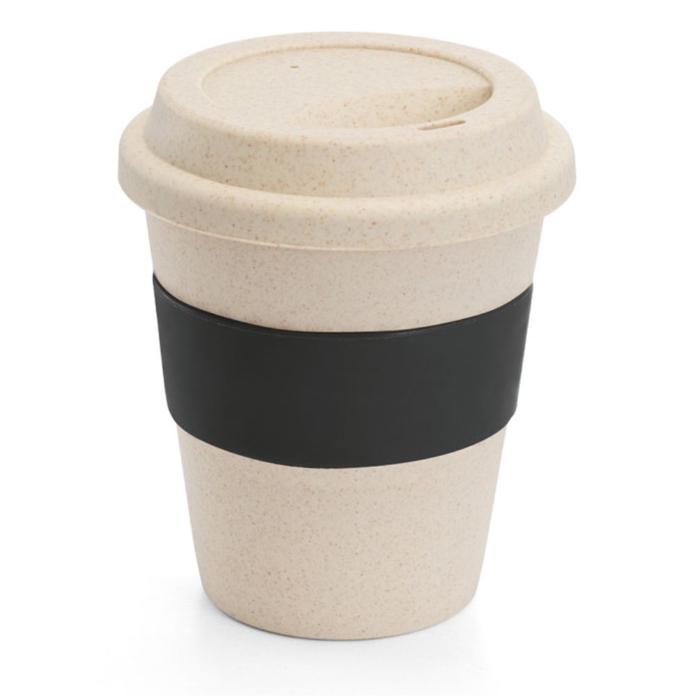 Copo 380 ml Preto de Bambu e Plástico com Tira de Silicone para Brindes Personalizados