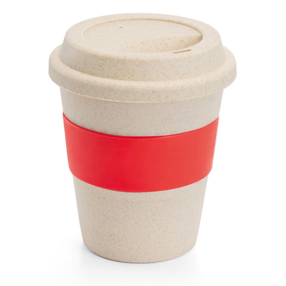 Copo 380 ml Vermelho de Bambu e Plástico com Tira de Silicone para Brindes Personalizados