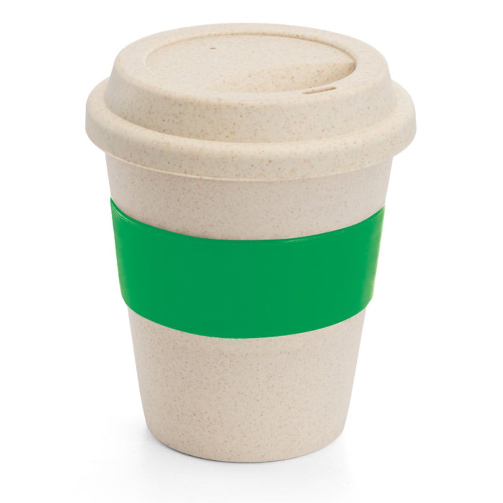 Copo 380 ml Verde de Bambu e Plástico com Tira de Silicone para Brindes Personalizados