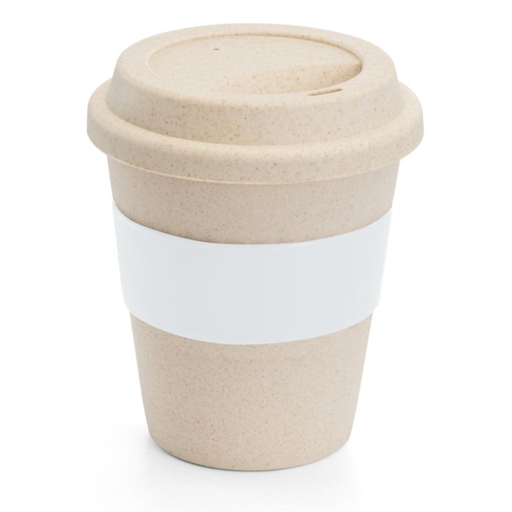 Copo 380 ml Branco de Bambu e Plástico com Tira de Silicone para Brindes Personalizados