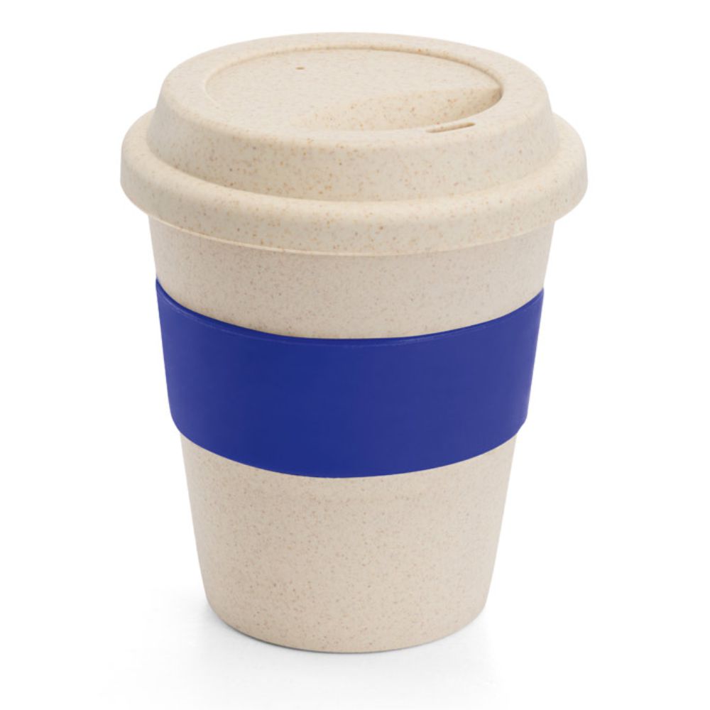 Copo 380 ml Azul de Bambu e Plástico com Tira de Silicone para Brindes Personalizados