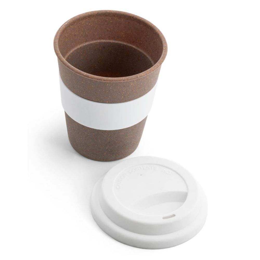 Copo 390 ml Branco de Bambu e Plástico com Tira de Silicone para Brindes Personalizados