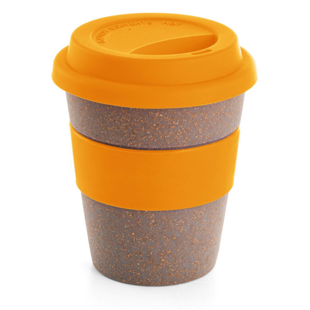 Copo 390 ml Laranja de Bambu e Plástico com Tira de Silicone para Brindes Personalizados