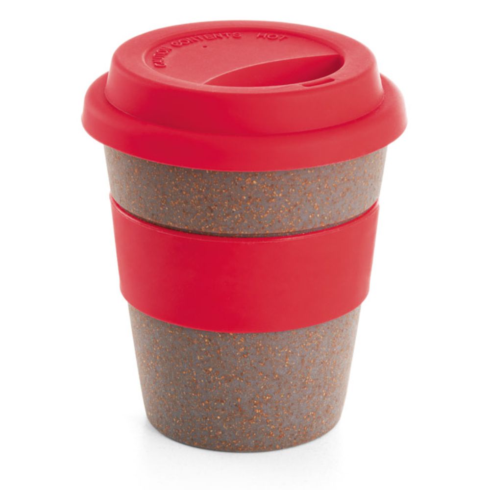 Copo 390 ml Vermelho de Bambu e Plástico com Tira de Silicone para Brindes Personalizados