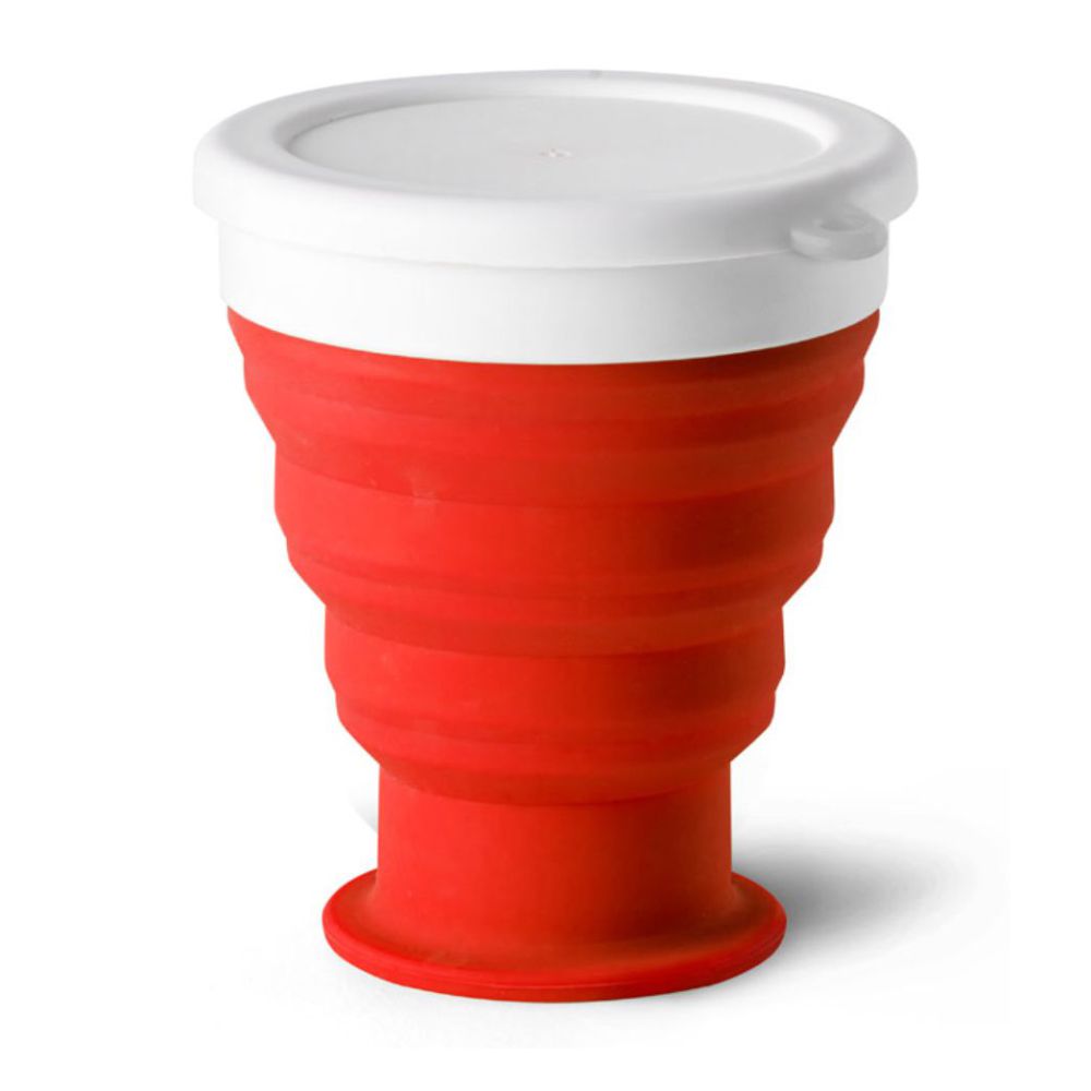 Copo Dobrável Vermelho 400 ml de Silicone para Brindes Personalizados