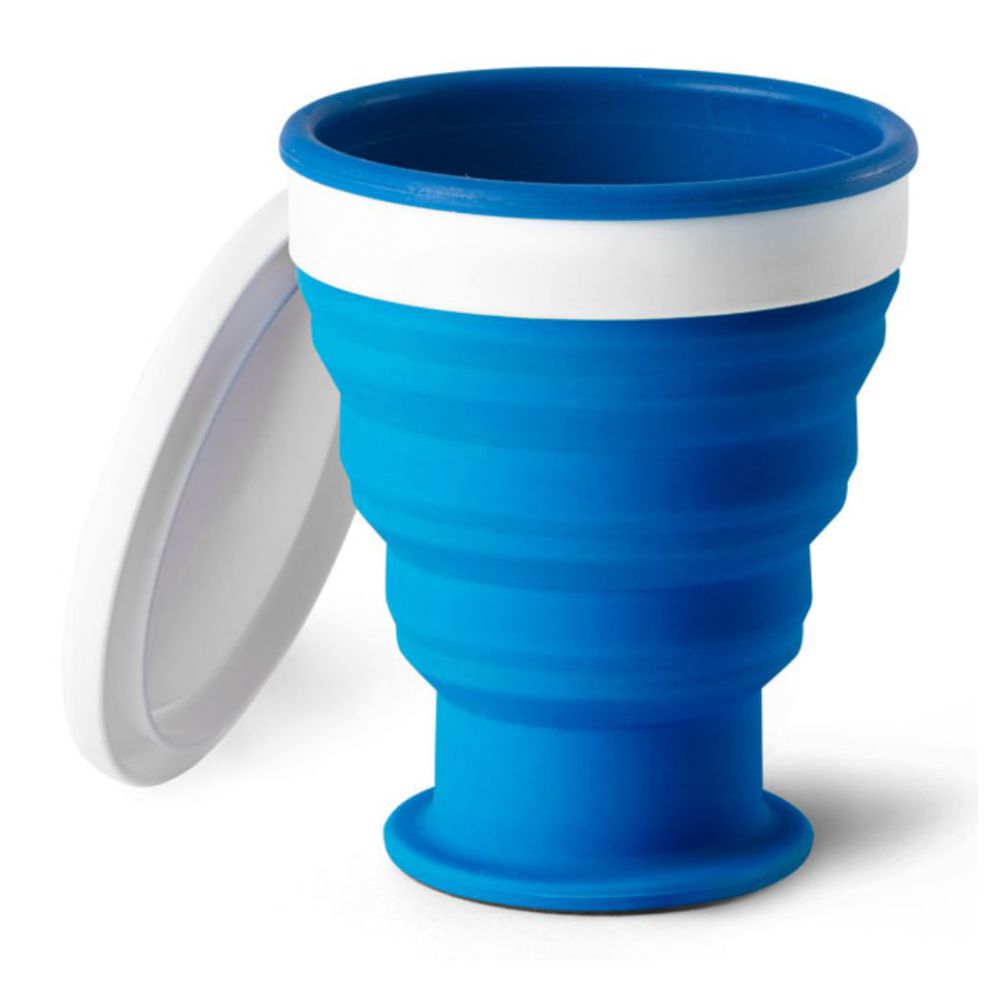 Copo Dobrável Azul 400 ml de Silicone para Brindes Personalizados