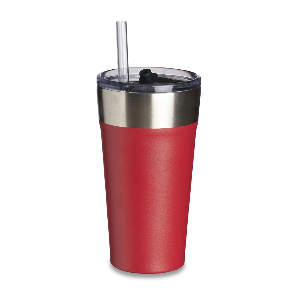 Copo Térmico com Canudo 500 ml Personalizado Vermelho