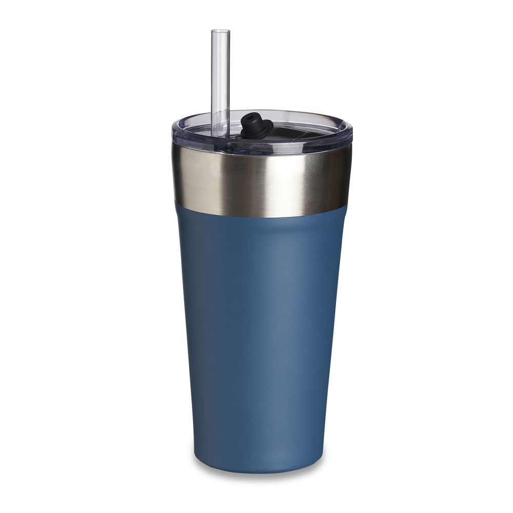 Copo Térmico com Canudo 500 ml Personalizado Azul