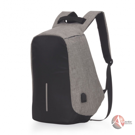 Mochila Poliéster Anti-Furto USB para Brindes Cinza