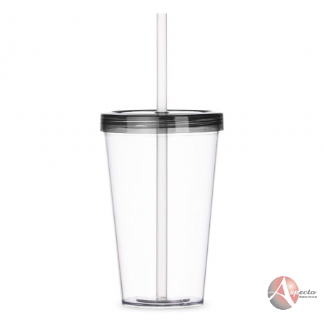 Copo Plástico 600ml Canudo Biodegradável para Brindes Preto