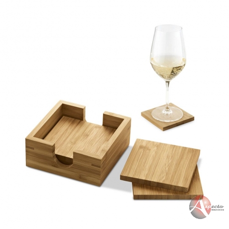 Porta Copos de Bambu com Caixa para Brindes