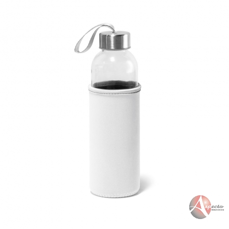 Squeeze de Vidro e Aço Inox 520 ml com Luva Soft Shell Branco