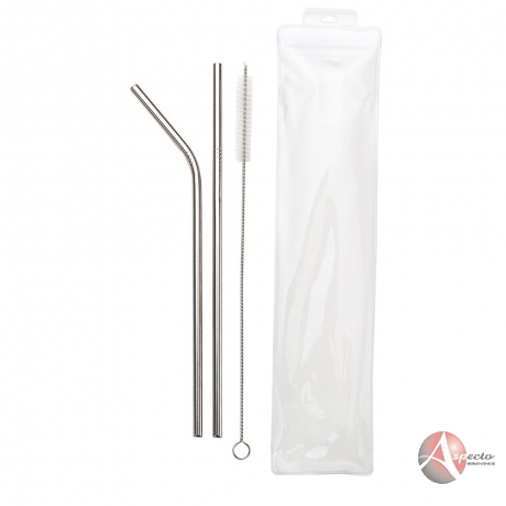 Kit Canudos e Escova de Limpeza para Brindes Prata