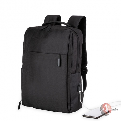 Mochila de Nylon 31L USB para Brindes Preta