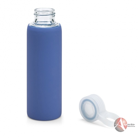 Garrafa de Vidro e Bolsa de Silicone de  380 ML Azul