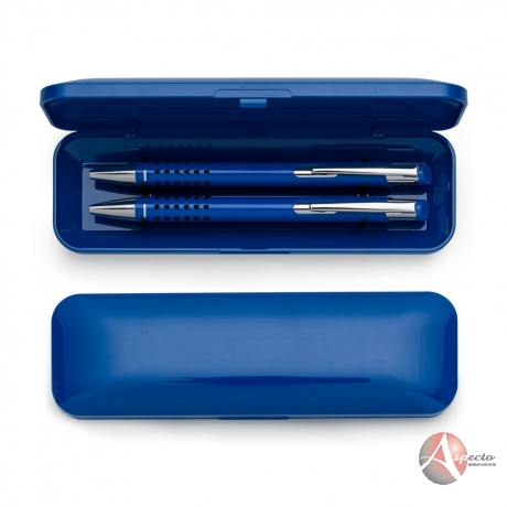 Conjunto de Caneta e Lapiseira Metálico Azul