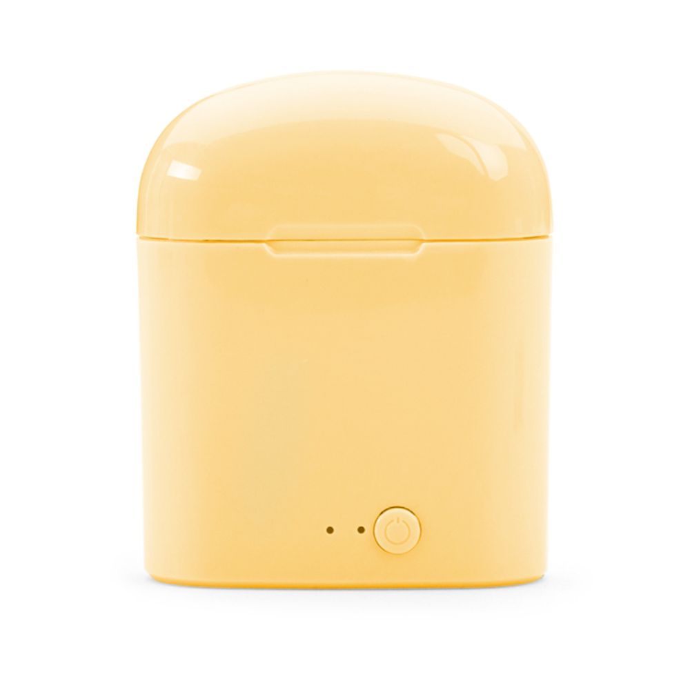 Fone Bluetooth com Case Carregador para Brindes Amarelo