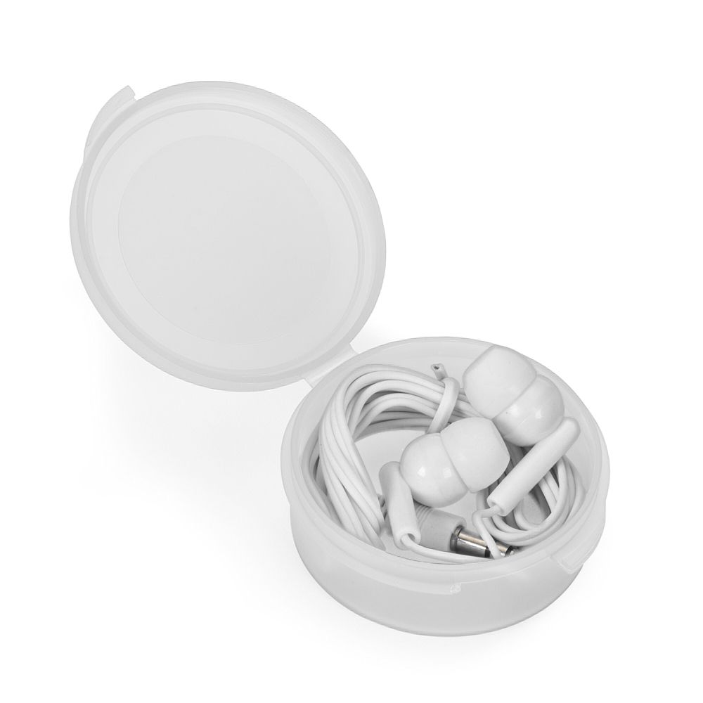 Fone de Ouvido Intra Auricular com Estojo para Brindes Branco