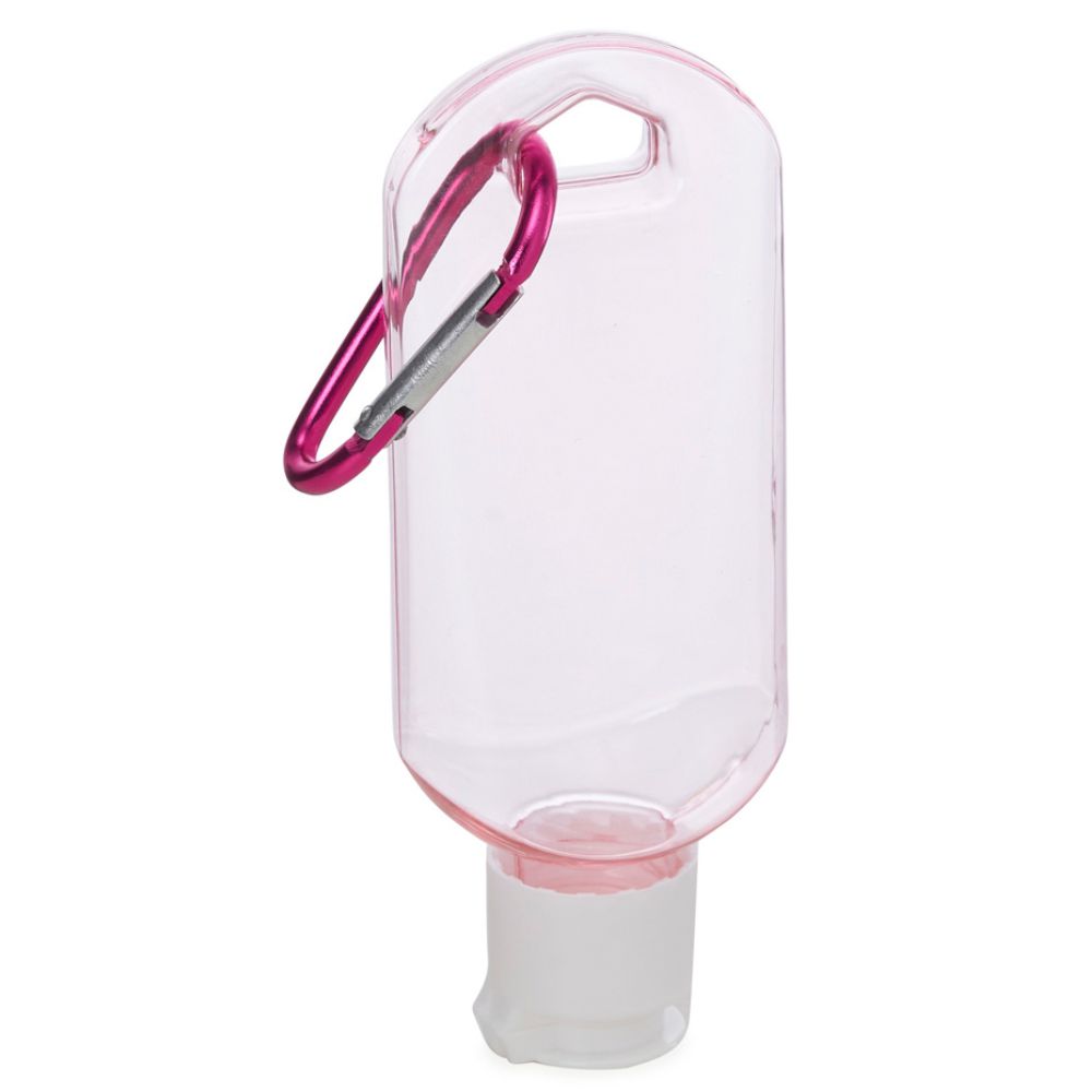 Frasco Plástico 55ml Rosa com Mosquetão para Brindes Promocionais