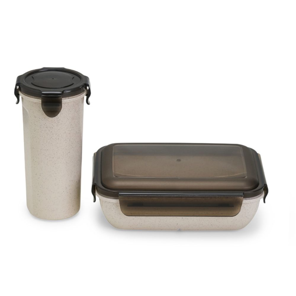 Kit Copo e Marmita Fibra Bege de Bambu  para Brindes