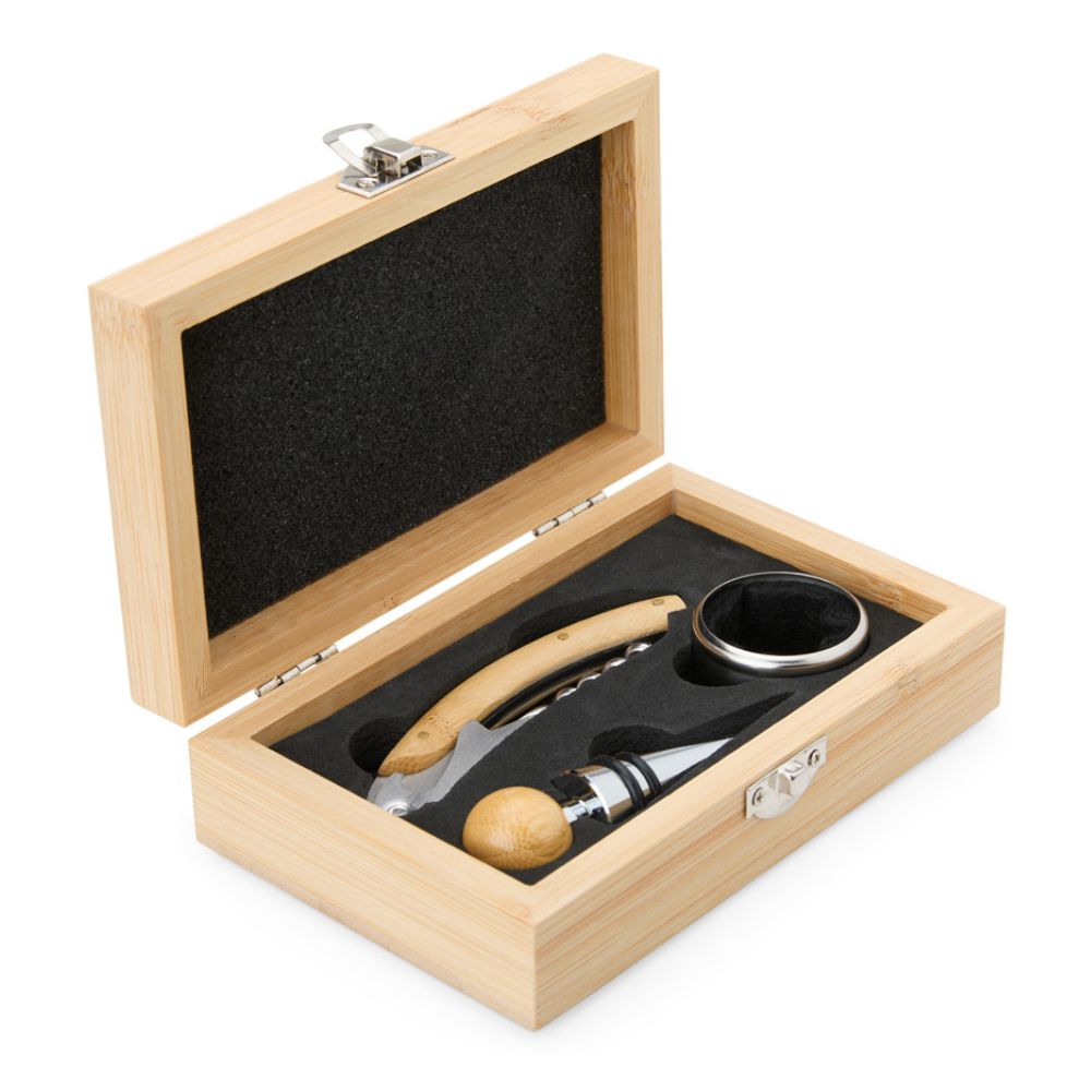 kit vinho em bambu personalizado para brindes corporativos