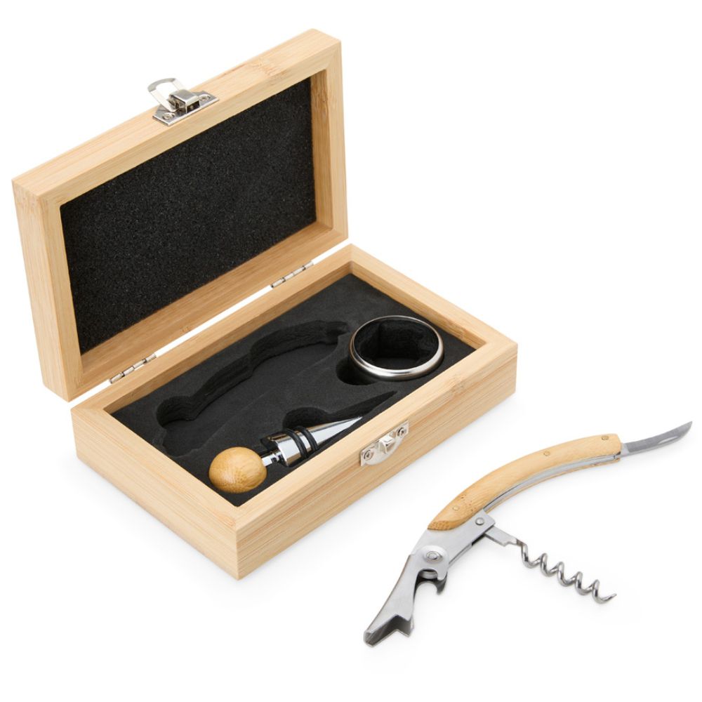 kit vinho em bambu personalizado para brindes corporativos