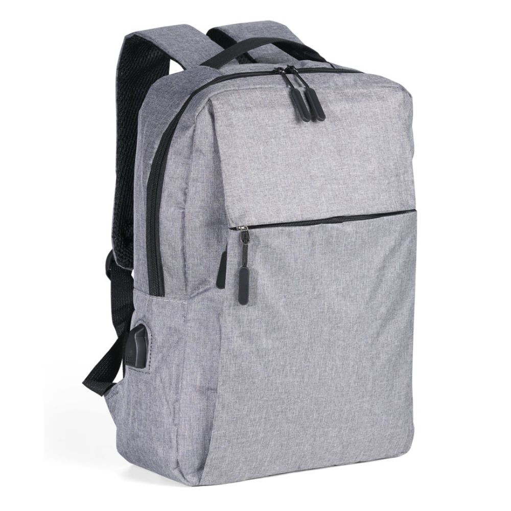 Mochila de Nylon USB para Notebook Personalizada Cinza