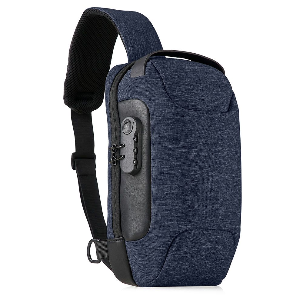 Mochila de Ombro Azul USB Anti-Furto para Brindes