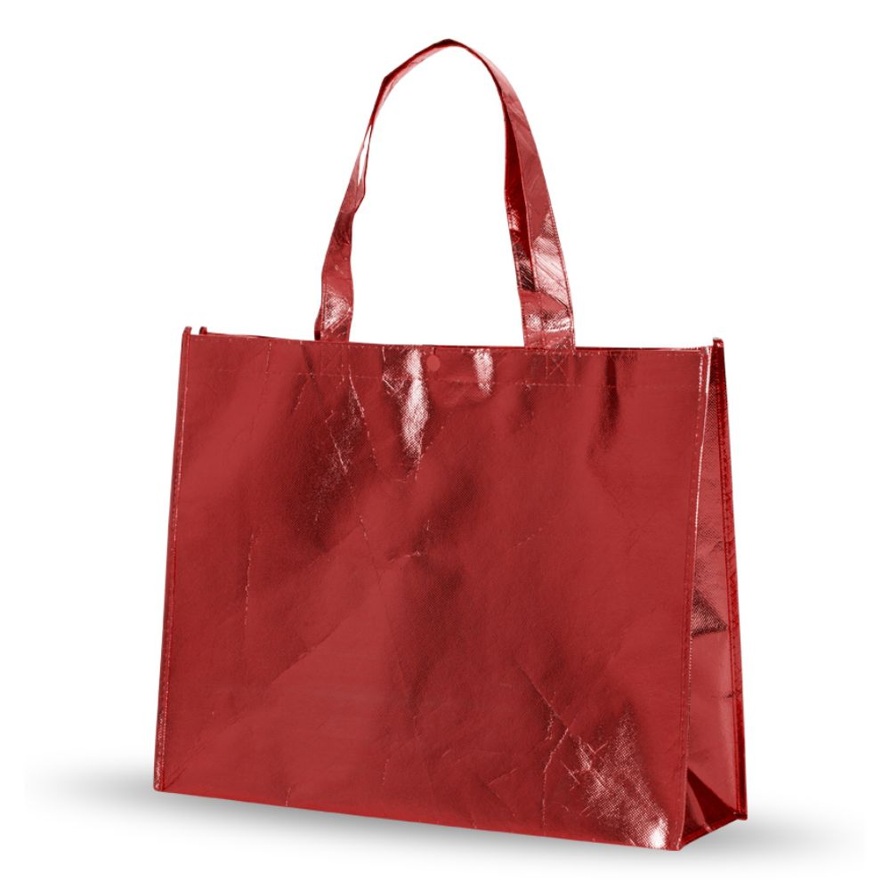 Sacola TNT Metalizada com Botão 45,5 x 35 cm Vermelha