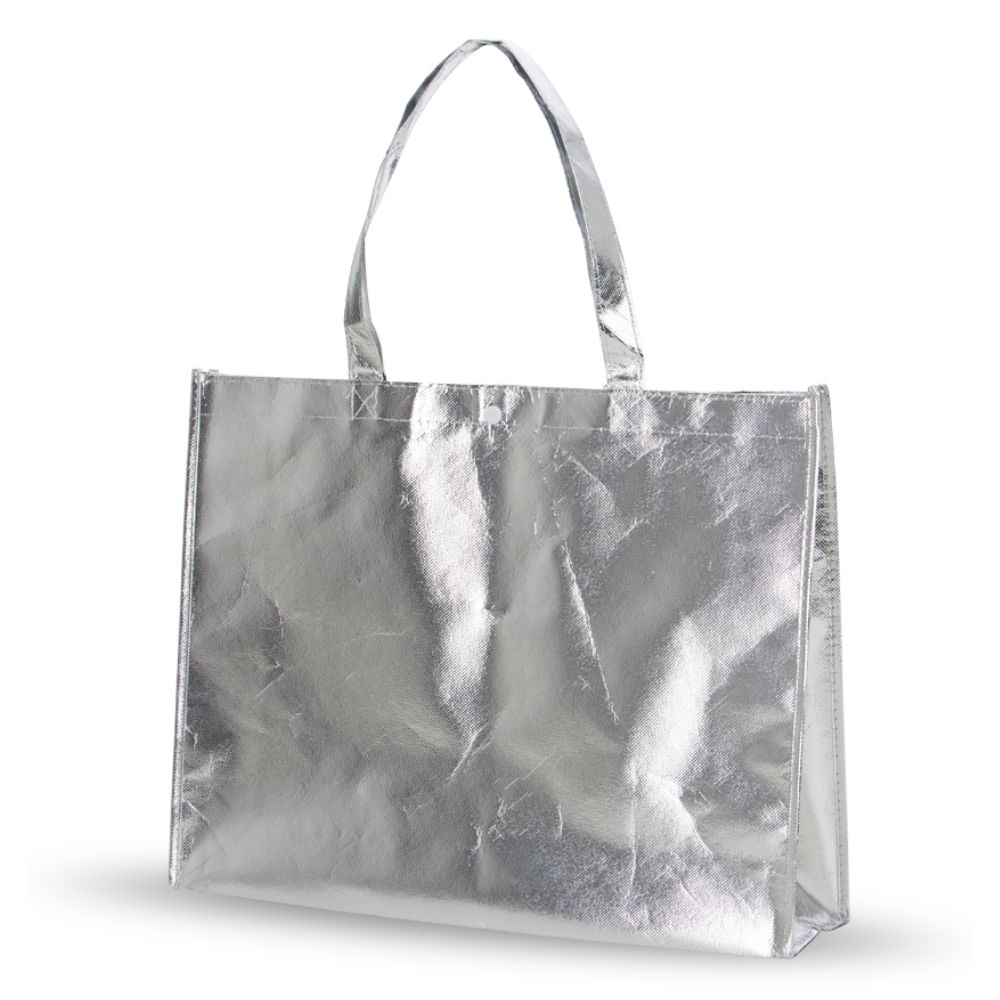 Sacola TNT Metalizada com Botão 45,5 x 35 cm Prata