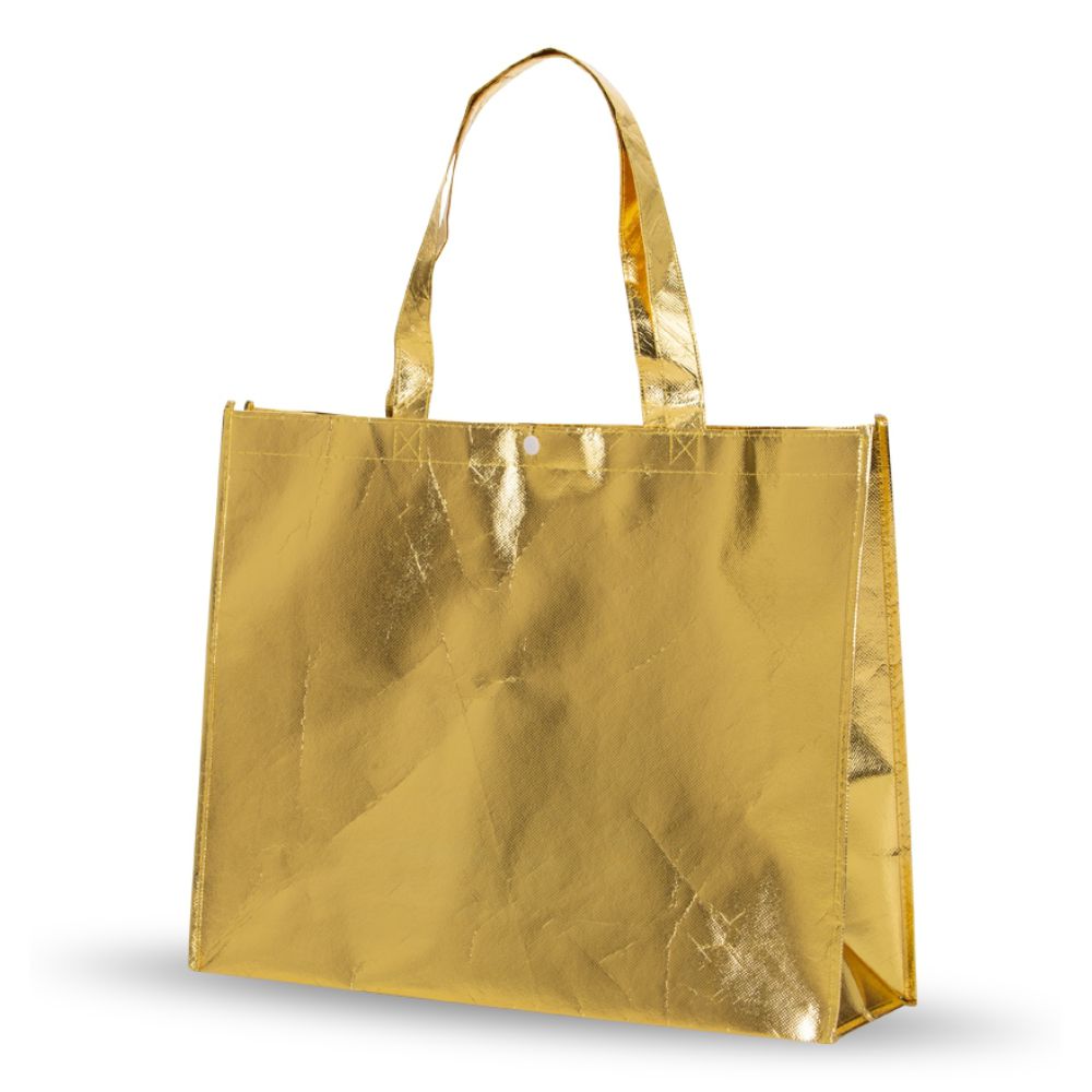 Sacola TNT Metalizada com Botão 45,5 x 35 cm Dourada